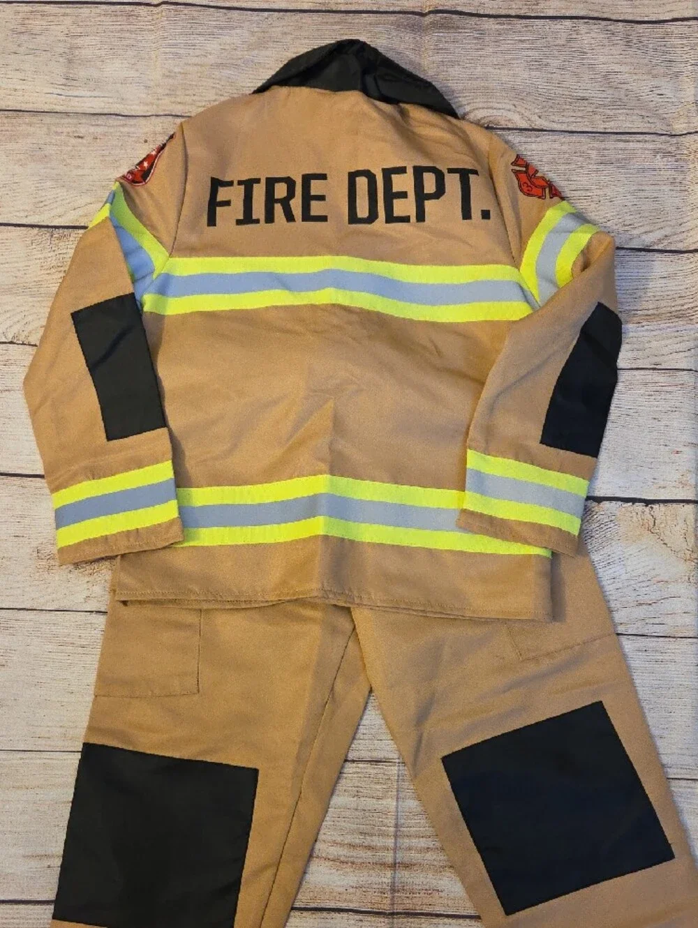 Kids Tan Firefighter Dress-Up Set with Reflective Stripes - Picture 4 of 4